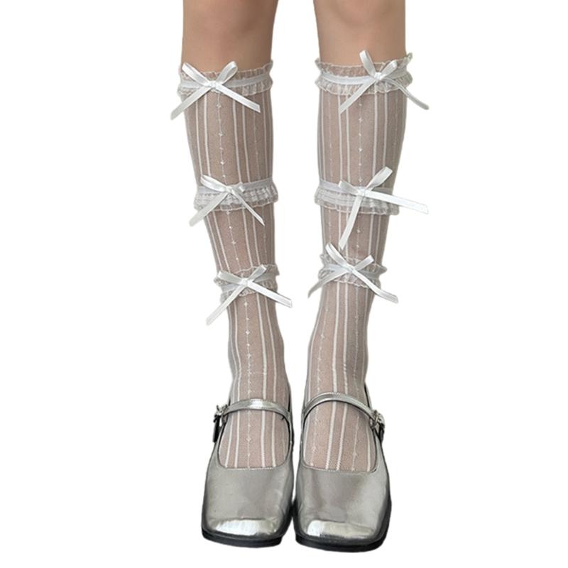 Lolita Socks Knee High Socks Fashion Stockings Middle Tube Socks Elastic Legwear Nylon Texture for Fashion Enthusiasts