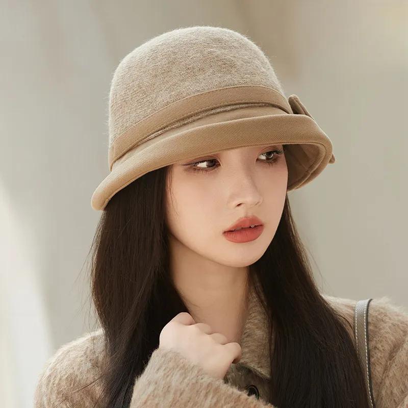 WTEMPO Damskie Eleganckie Ciepłe Grube Miękkie Jednokolorowe Kapelusze z Kokardą Jesień Zima Codzienne Wszechstronne Retro Wiatroodporne Zimoodporne Kapelusze