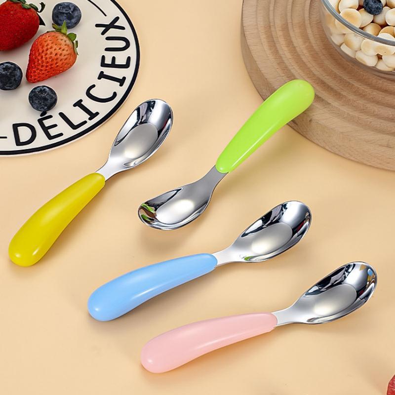 BPA Free Stainless Steel Baby Feeding Spoon Creative Flat Bottom Scoop Easy To Clean for Home Infant Feeding Use
