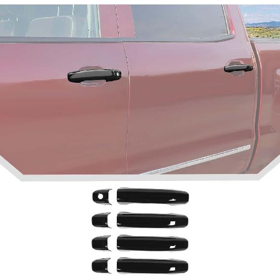 JeCar Glossy Black Door Handle Cover Trim Overlay Fit for Chevrolet Silverado/GMC Sierra 2014-2023 (4pcs) чёрный