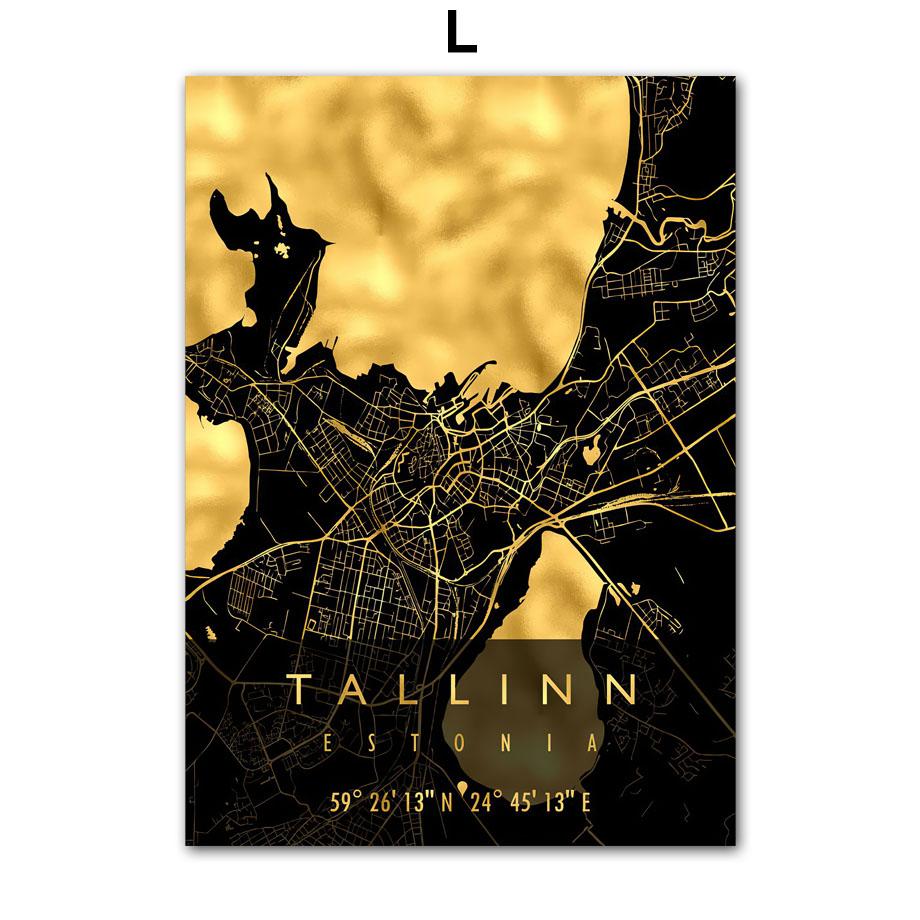 Wall Art Canvas Painting Croatia Cyprus Europe Black Golden Map Living Room Decoration Posters And Prints Clib Bar Wall Pictures