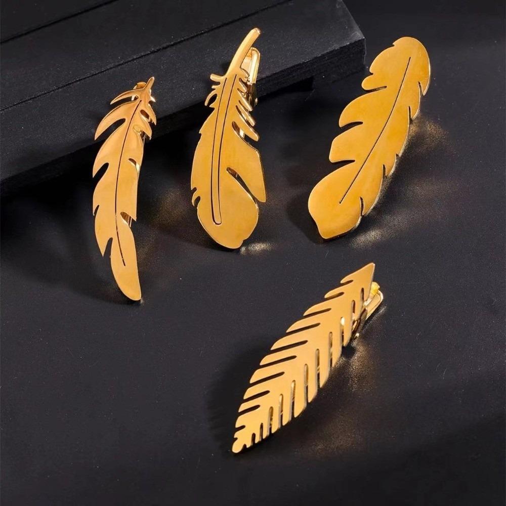 Titanium Steel Leaves Tie Clip Simple Necktie Buckle Fashion Feather Tie Pin Suit Accessories