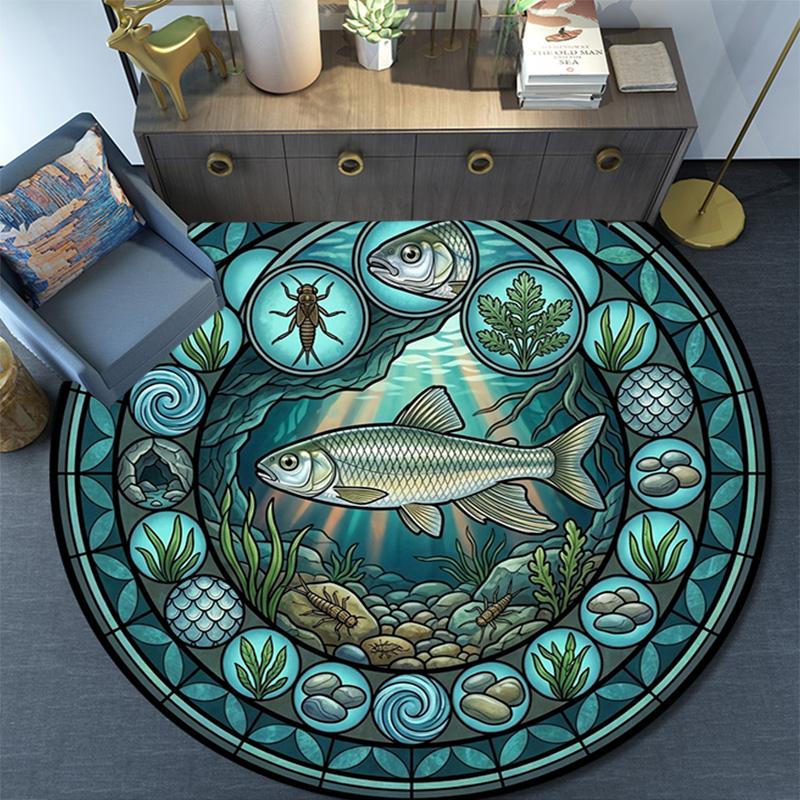 Aquatic Life Glass Round Area Rug Under Office Chairs Bedroom Living Room Home Decor