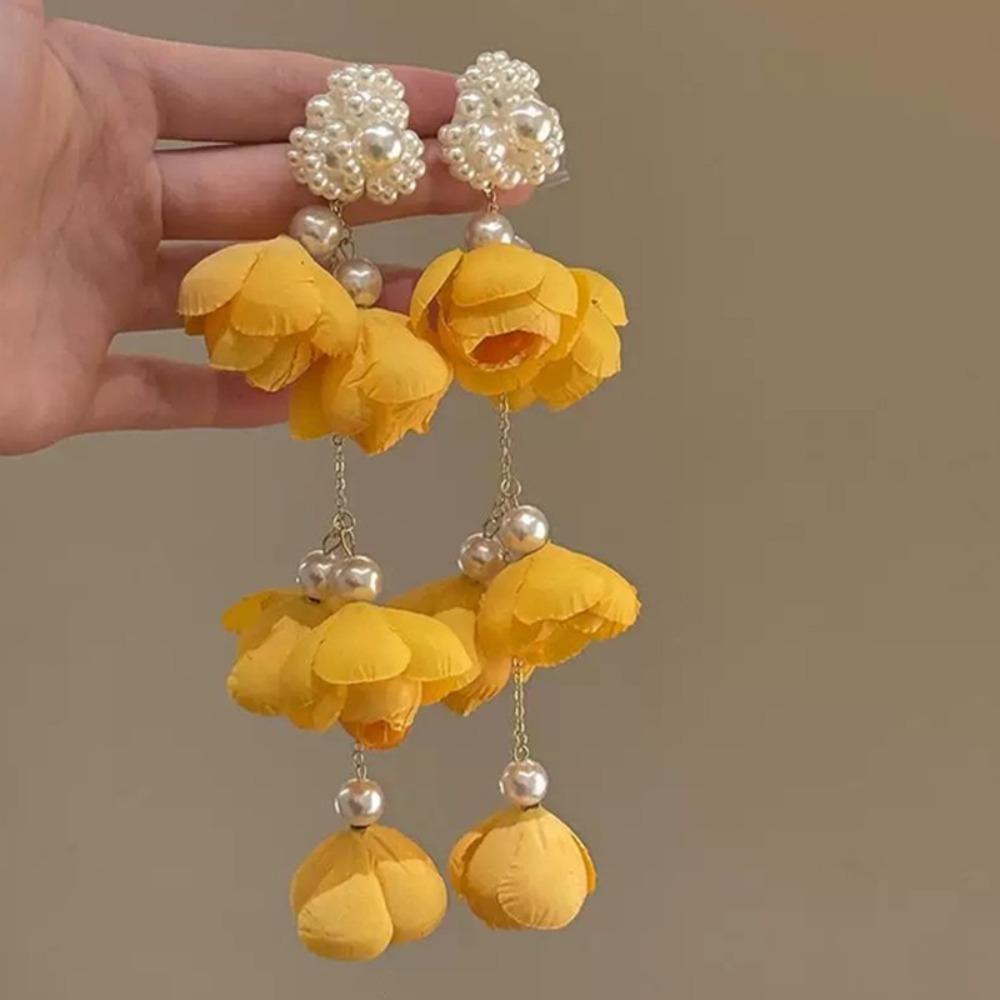 

Fashion White Drop Earrings Flower Pearl Imitation Piercing Earrings Long Tassel Long Tassel Earrings Banquet Wedding