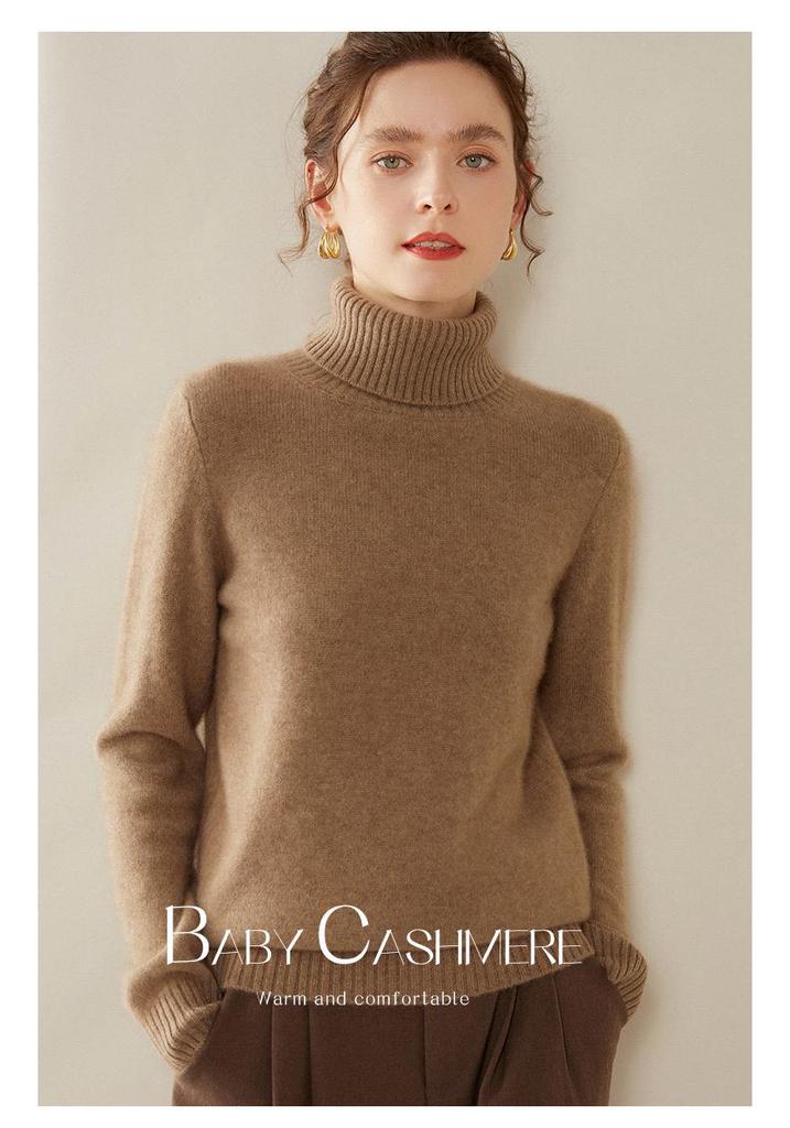Women's High-Neck Cashmere Sweater, 2024 Autumn/Winter Thick Wool Pullover, Loose Slimming Base Layer