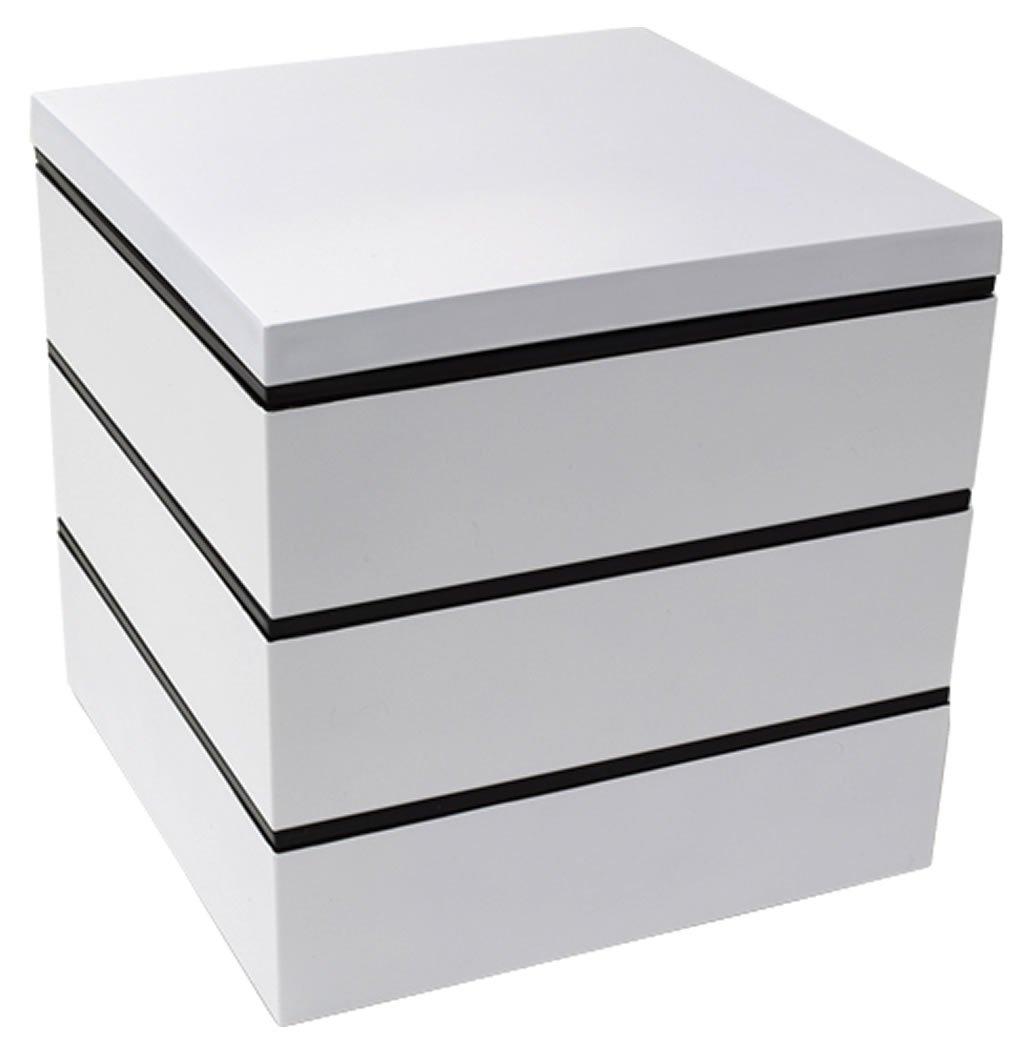 NO MARK 3-Tiered Bento Box, Square, 6.0 inches, White