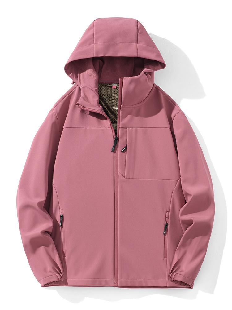 Women's & Men's Outdoor Windproof Waterproof Softshell Jacket - Hooded, Solid Color, Ideal for Mountaineering & Fishing, Custom Logo Available