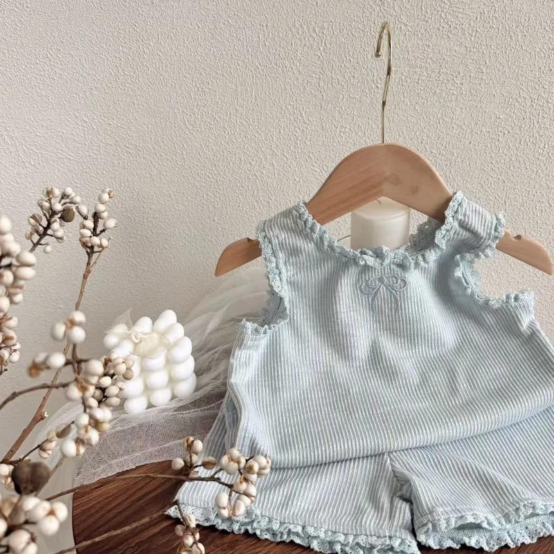 Korean Style Children's Lace Vest Cute Summer Sleeveless Shorts Thin Set Girls Kids Fashion Outfit