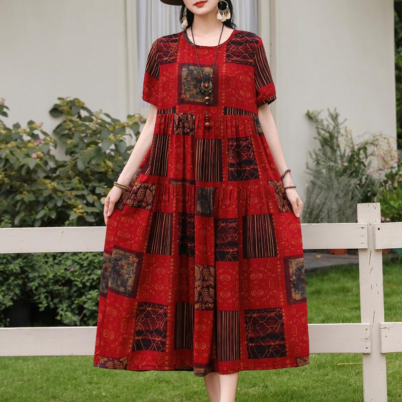 Women's Boho Print Maxi Dress, Loose Casual Short Sleeve Summer Dress (XL-5XL)
