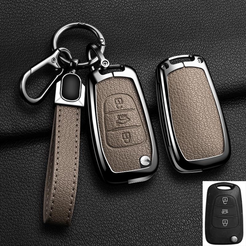 Interior Mouldings 2/3button Car Alloy Leather Key Case Cover For Kia K2 K5 Rio 3 Picanto Ceed Cerato Sportage For Hyundai i20 i