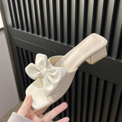Fashion Ladies Bowtie Summer Slippers Elegant Shoes Woman 2024 Trend Beach Shoes for Women Low Heel Open To Slippers House Shoes On Sale