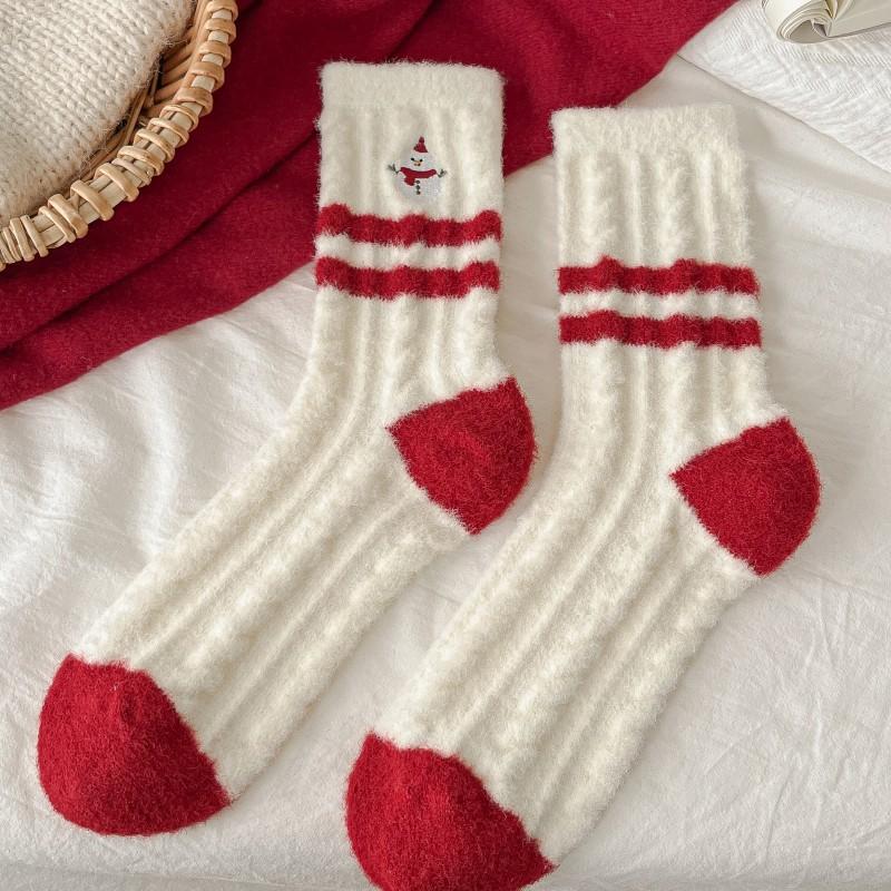 1/4 Pair Autumn Winter Christmas Pattern Mid-Tube Socks Christmas Tree Snowman Sausage Dog Embroidery Cotton Socks New Year Gift