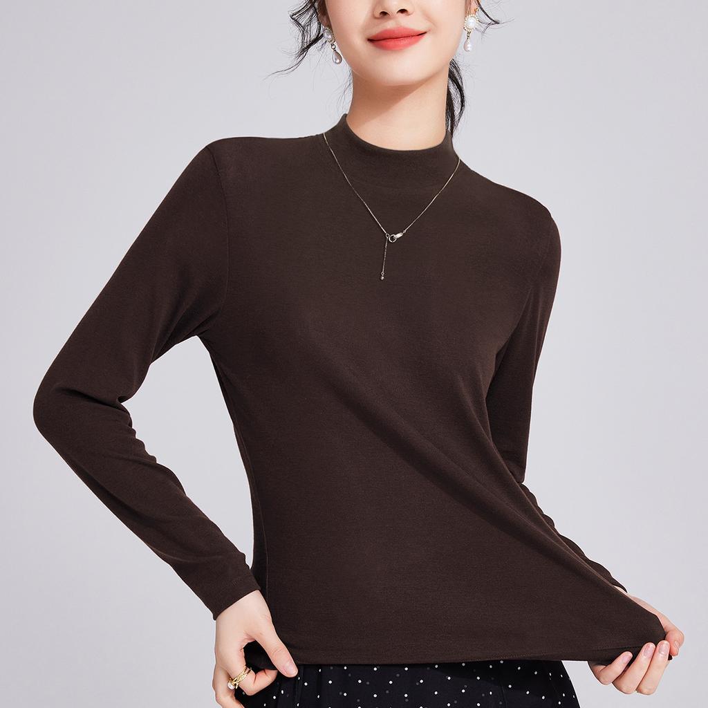 Black Long-sleeved Half-turtleneck Woman, New High-elastic Niche Design Sense Tencel Top Bottoming Shirt, Spring and Autumn Inner