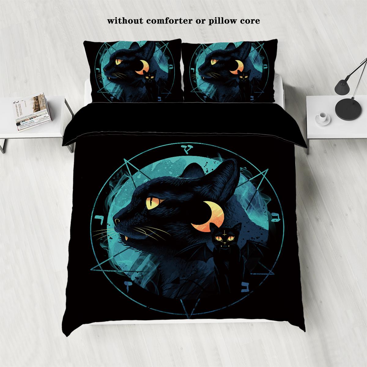 

Пуховый пододеяльник из 3 предметов с принтом в виде черных кошек на Хэллоуин (Комплект из 1 предмета + 2 наволочки, без наполнителя) Комплект постельного белья 135x200cm-EU-Single