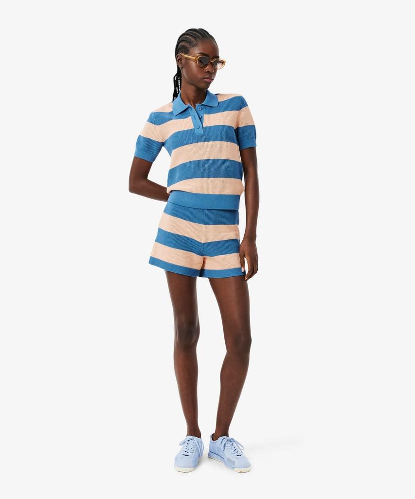 LACOSTE Women'S Summer Striped Short Sleeve Polo Sweater Af9847-56G 4Ip
