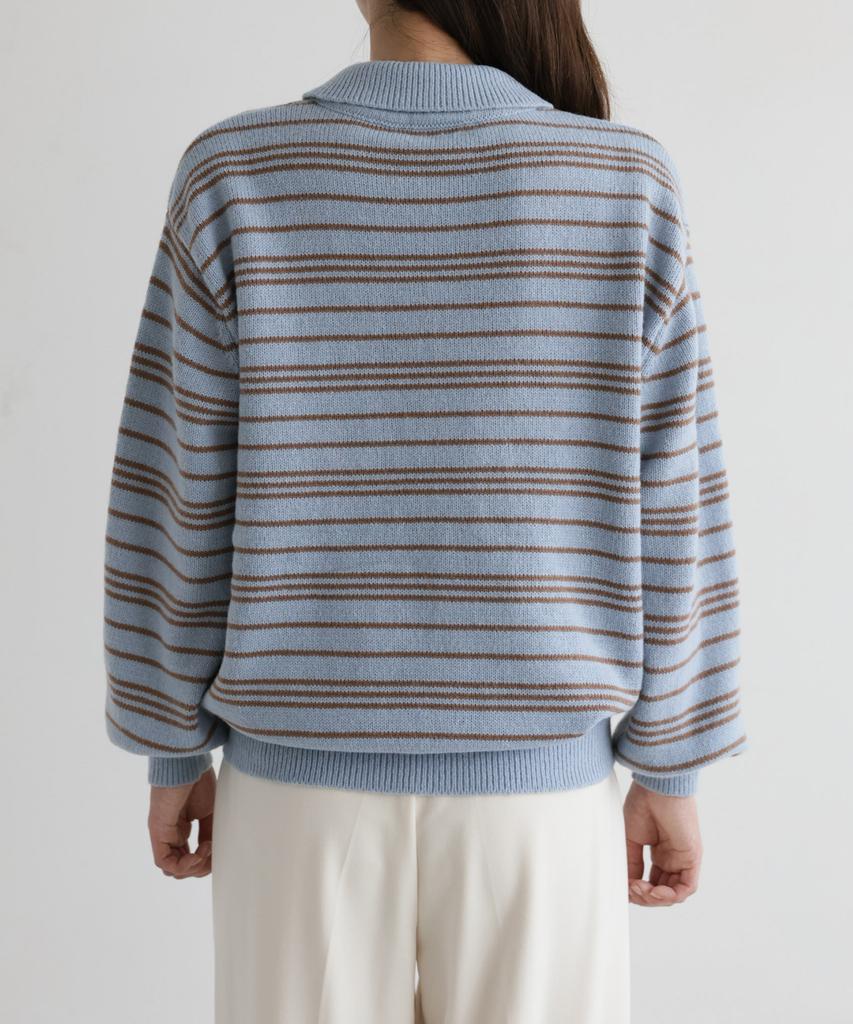 Ppaeppae Collared Loose Fit Striped Knit T-Shirt 3 Colors
