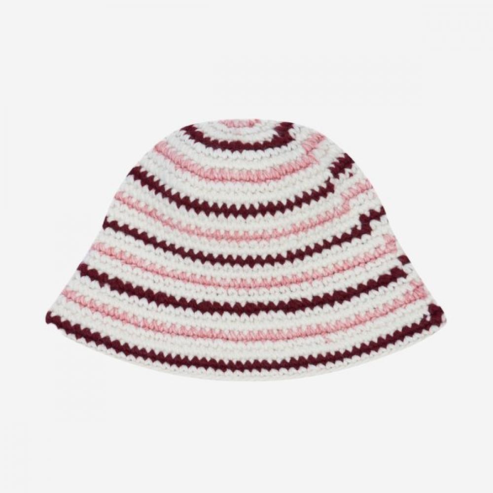 Allincomplete Wool Crochet Hat Pink Stripe Single option