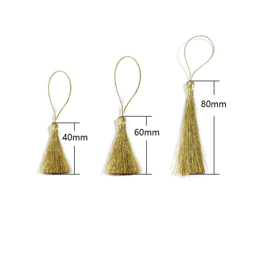30pcs Gold Silver Color Tassels Polyester Silk Fringes with Cord Loop For DIY Handmade Bookmark Keychain Jewelry Decor Materials