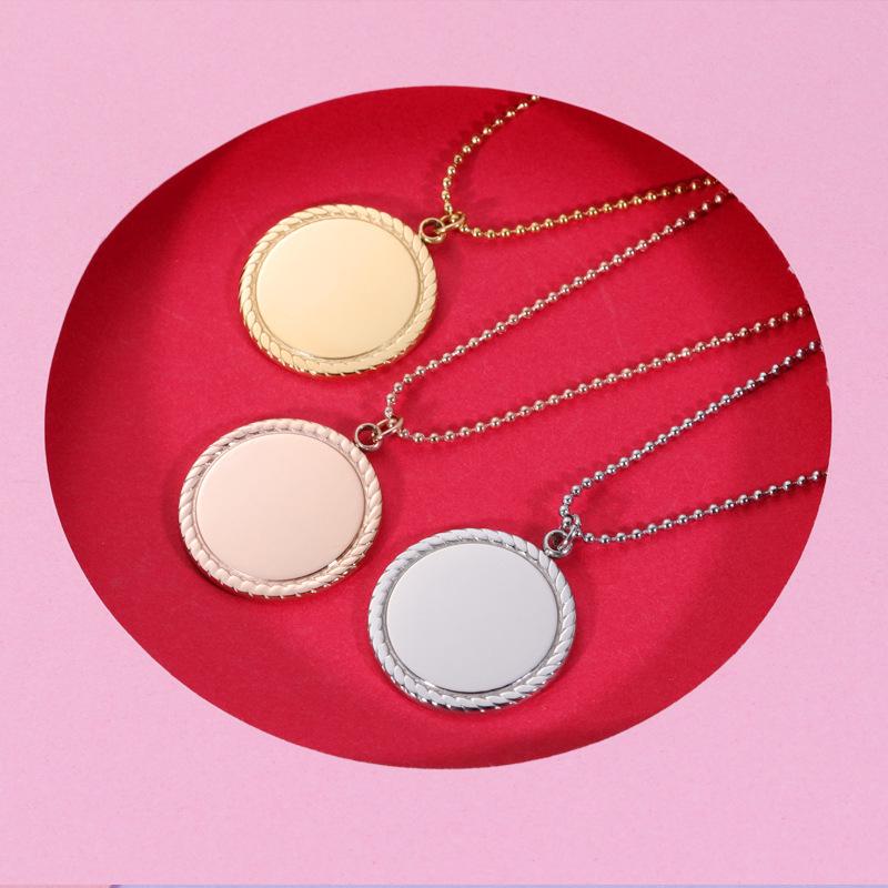 European Fashion Stainless Steel Colorfast Geometric Round Disc Necklace with Lace Pendant and Customizable Laser Logo