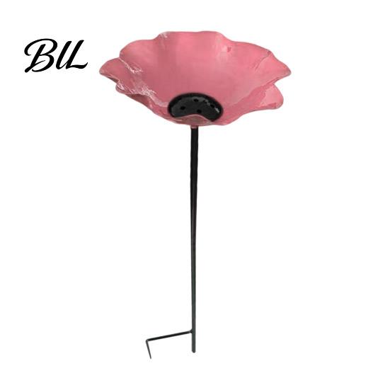 Bee Watering Station Garden Metal Flower Stake Decorative Bird Bath Ground Insert Butterfly Drinking Bowl for Backyard Pollinators Wild Birds