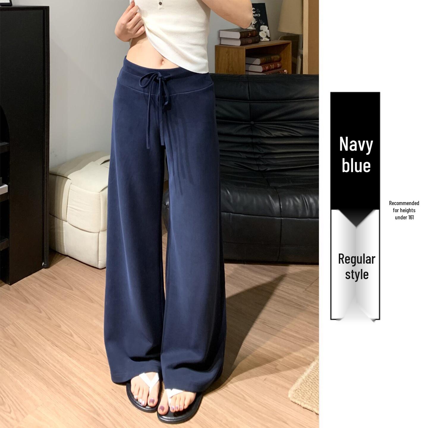

Women s Navy Blue Loose-Fit Sweatpants - 2025 Autumn Collection: Casual, Slimming, Straight-Leg, Floor-Length, Wide-Leg Style S