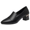 fashion Fashion Comfortable Med Block Heels Soft Leather Shoes Shallow 2024 Spring Women's Slip On Pointed Toe Office Work Mother Simple