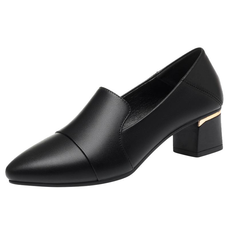 fashion Fashion Comfortable Med Block Heels Soft Leather Shoes Shallow 2024 Spring Women's Slip On Pointed Toe Office Work Mother Simple