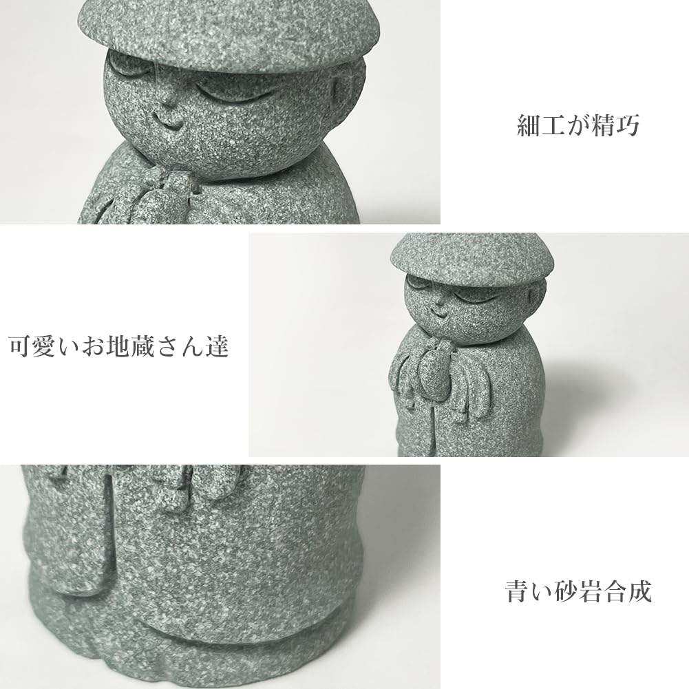YUYAKESHI Jizo Guardian Blue God and Buddha Statue Set Set Figurine, Healing, Prayer, Jizo, Monk, Palm-Sized, Deity, Sandstone, Wish, Mini,