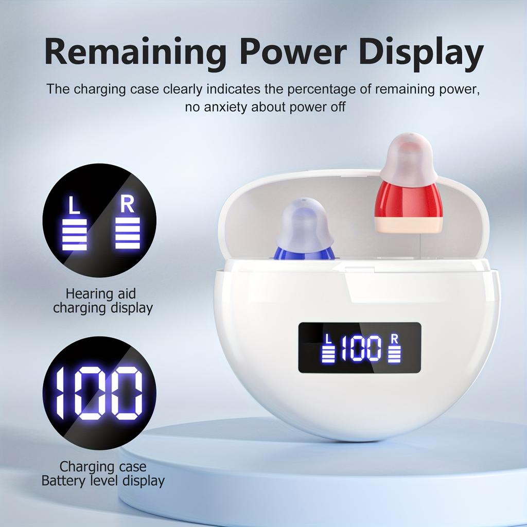1 Pair Rechargeable Hearing Aids for Seniors & Adults with Noise Cancelling, Invisible In-Ear Digital Hearing Amplifiers