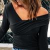 Women's Color V Neck Off Shoulder Long Sleeve Wrap Top Sexy Bandeau Top