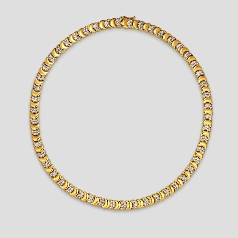 2024 Hot Selling New Arrived Trendy Women Jewelry Micro Paved CZ Plain Moon Shaped Choker Necklace Bracelet Set