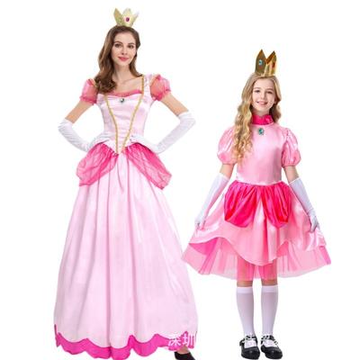 Super Mary Series Castle Princess Cosplay Peach Princess Dress Adult Pink Children's Day Costume