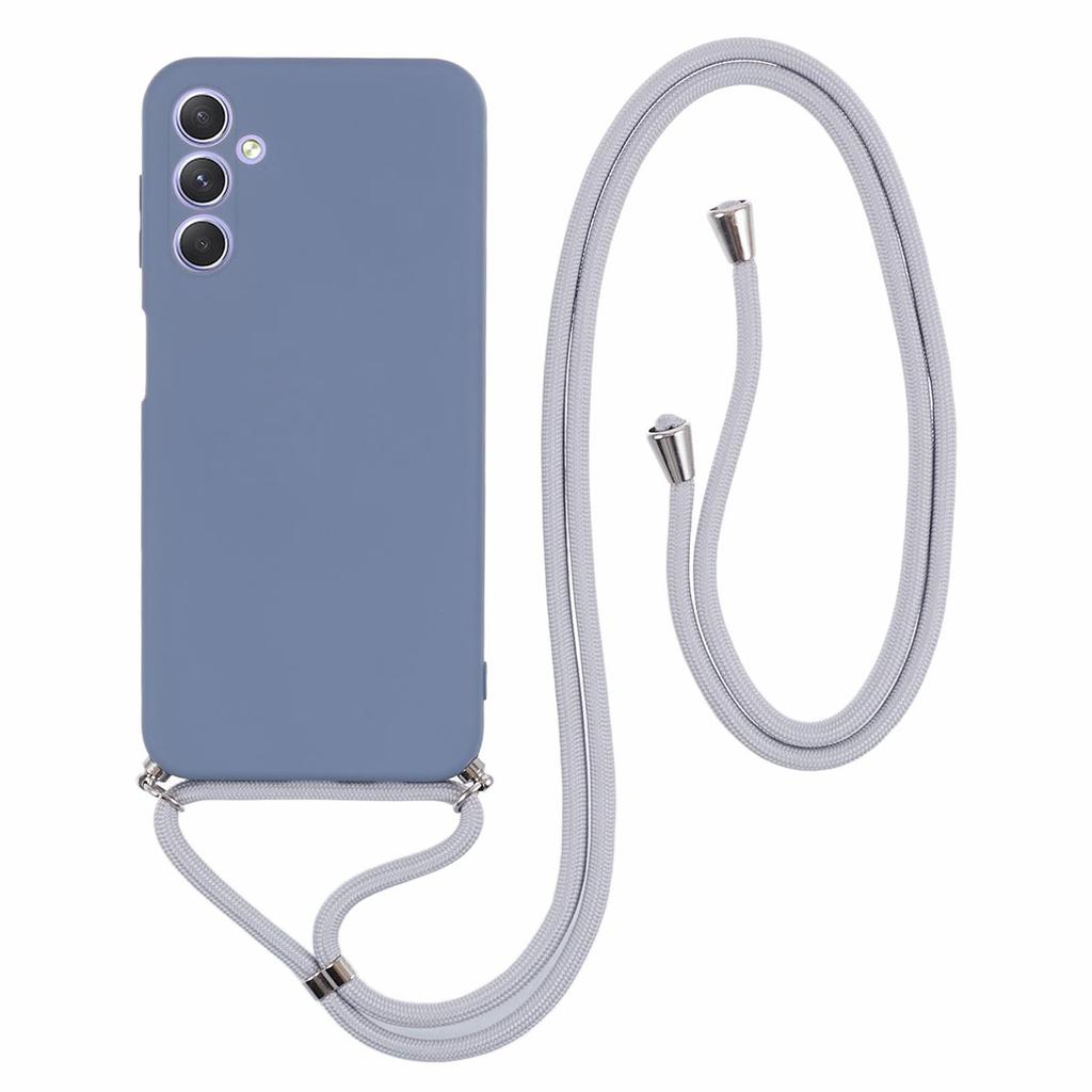 For Samsung Galaxy A14 5G/4G Case Fiber Lining Rubberized TPU Cover with Long Lanyard