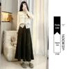 Women's Black Gold Velvet A-line Pleated Midi Skirt, High Waist, Spring/Autumn 2026