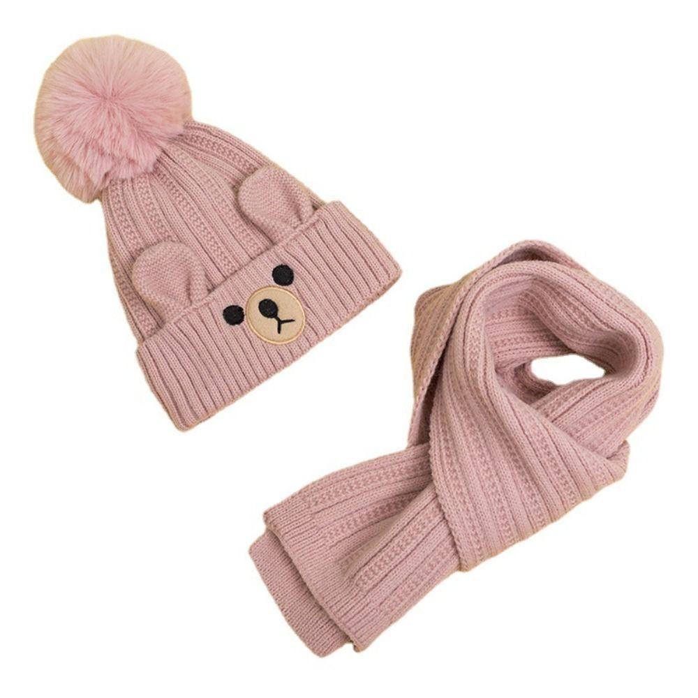 Knitting Wool Beanie Plush Warm Knitted Cap Comfortable Bear Children Scarf Hat Set Baby
