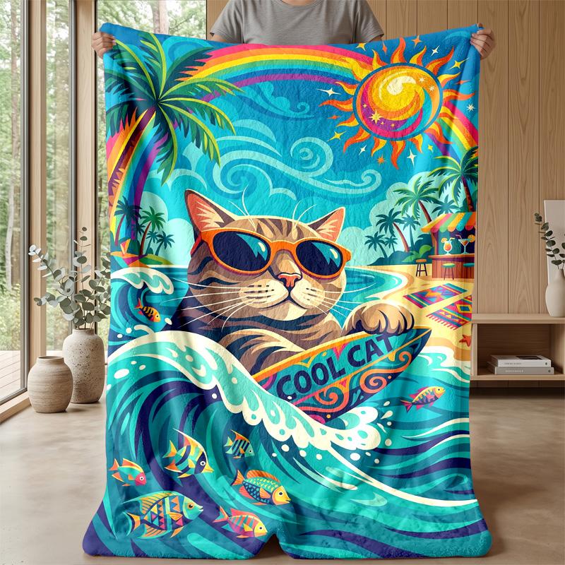 Surfing Cat Adventure 2 Theme blanket Lightweight Warm Flannel Blanket Decorative Throw Blanket for Home Decoration