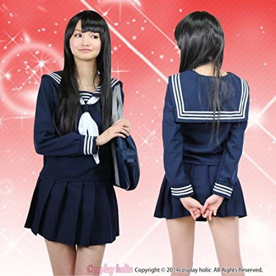 Sailor Uniform Cosplay Long Sleeve Navy 9 Size Uniform Men Large Size JK High School Girls Costume Halloween XXL [Cosplayaholic] (Navy White, 2XL)