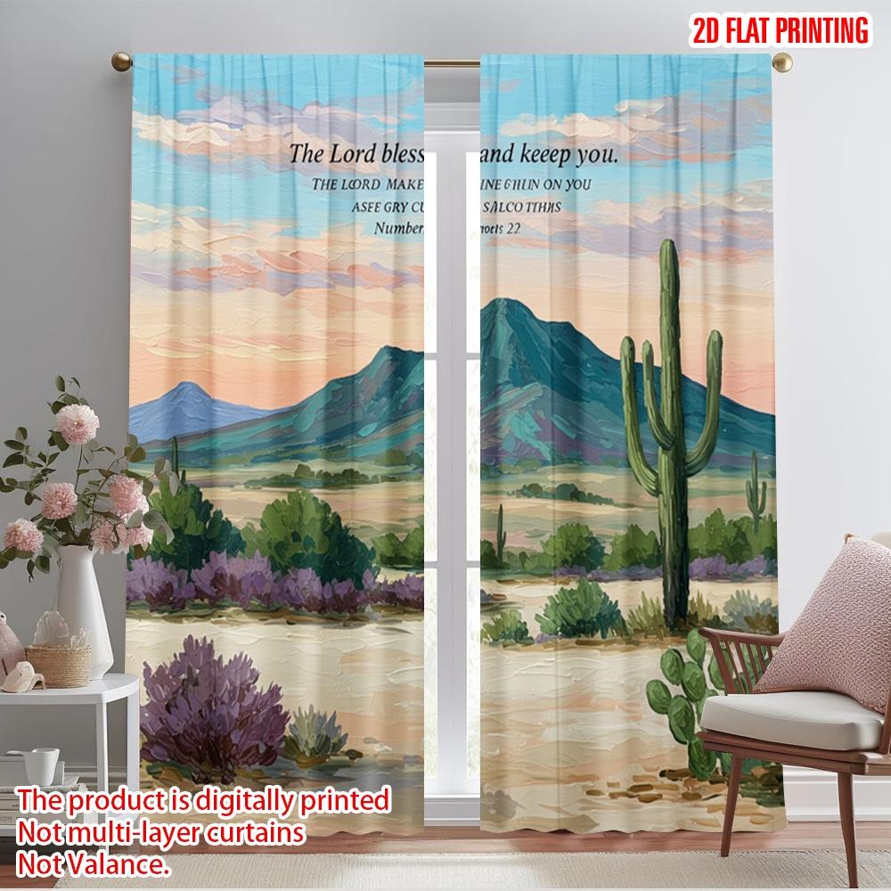 

2pcs 2D flat printing Window Treatment Curtains The Lord Bless You Fabric Without Electricity 0 Perfect for Outdoor and Home 52.50×116.00 CM 2pcs
