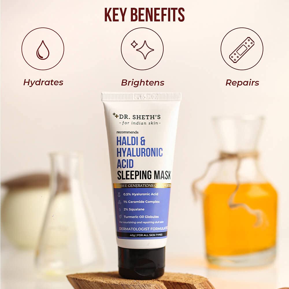 Dr. Sheth's Haldi & Hyaluronic Acid Sleeping Mask Cream 30g For Hydration, Even Tone & Glowing Skin