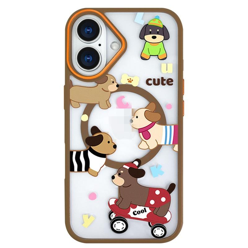 Cartoon Dog Compatible Magnetic Phone Case for IPhone 15, All Inclusive Anti Drop 14promax Ring Armor Phone Case for Apple 16
