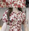 2026 Plus Size French V-neck High-waisted Print Dress - Elegant Slimming Summer Style for Women