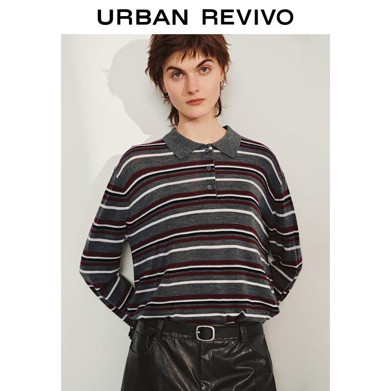 

Женский трикотажный свитер поло в ретро-полоску UR 2025 S