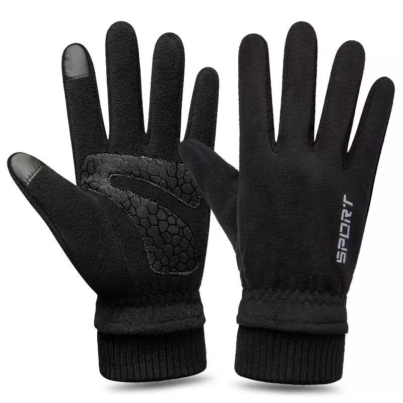 Cycling gloves winter warm and velvet outdoor windproof, non-slip and cold-proof touch screen