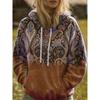 Women Fleece Hoodie Boho Paisley Gradient Print Long Sleeve Drawstring Hooded Sweatshirt Casual Pullover