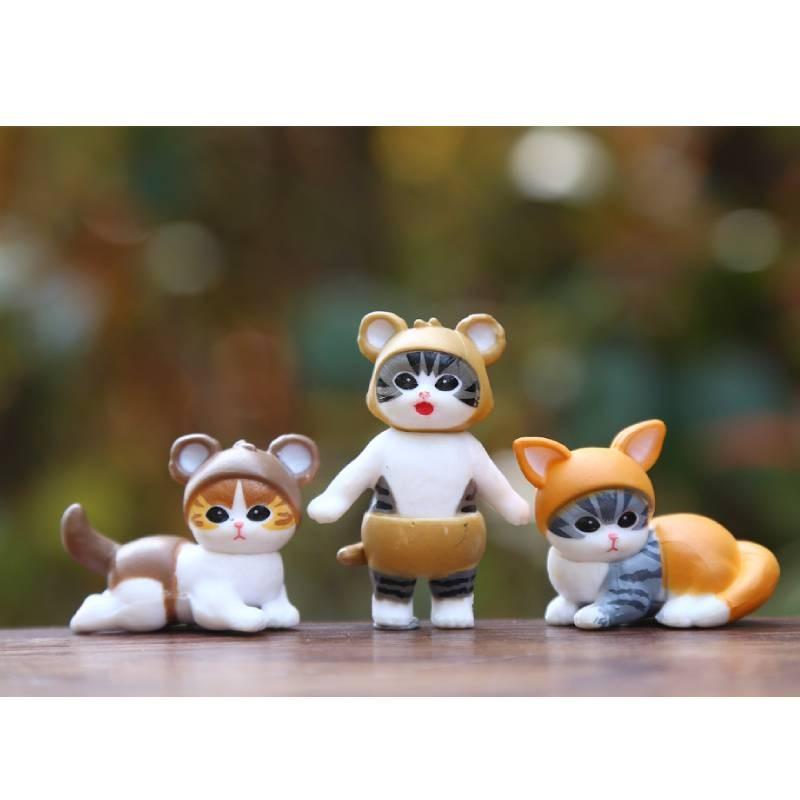 Cat Action Figure Model Collectible Toy With Bunny Ears Cute Animal Gift Decor