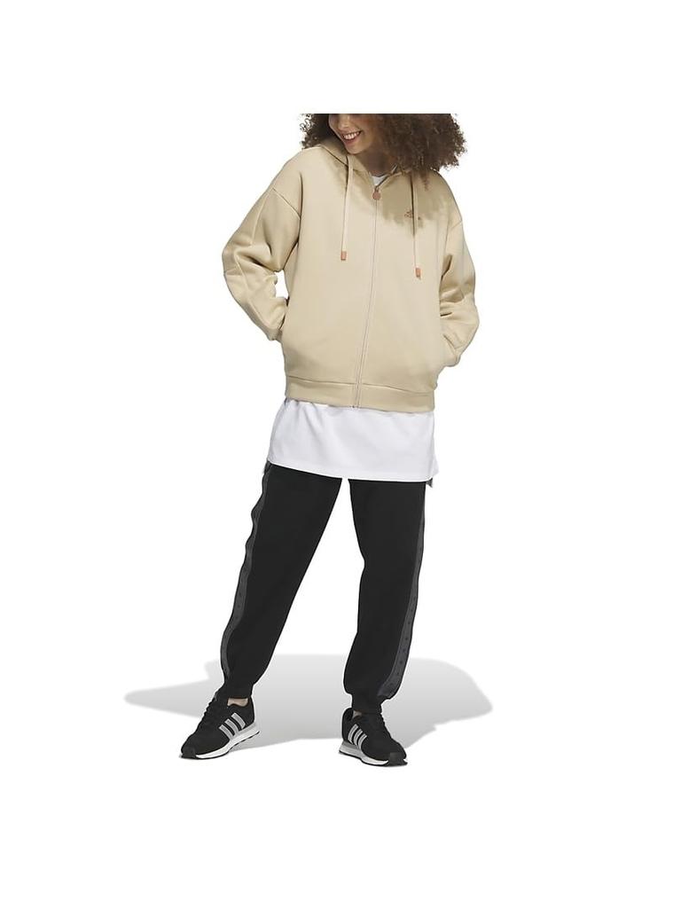 Adidas Wording Fleece Magic Beige Size Women's Loose-Fit Full-Zip Hoodie, (IK9893), J/L (JSY18/IEH71)