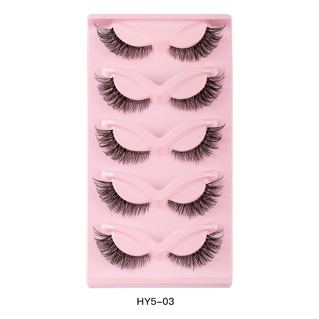 

5 Pairs Of Diagonal Flying Fox False Eyelashes, Natural Thick Curled Eyelashes, Simulated Cat Eyelashes