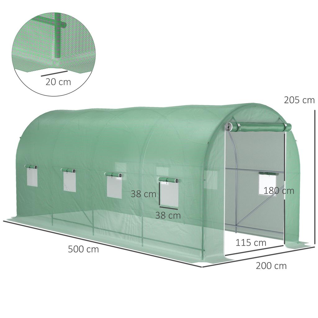 Greenhouse Foil Greenhouse Tomato House with Door, 8 Windows, Foil Tunnel made of Galvanized Steel, PE, Sturdy Greenhouse Plan