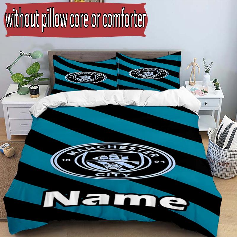 3pcs Duvet Cover Set (1*Duvet Cover + 2*Pillowcase, Without Core), Custom Name Manchester City FC Pattern Bedding Set, Home Bedroom Decor Gift