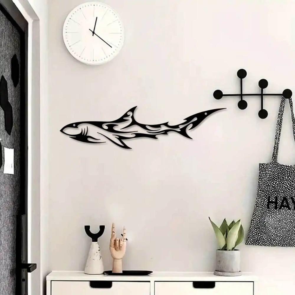 Metal Shark Wall Art, Outdoor Indoor Sculpture for Living Room Office Courtyard Balcony, Modern Farmhouse Decor